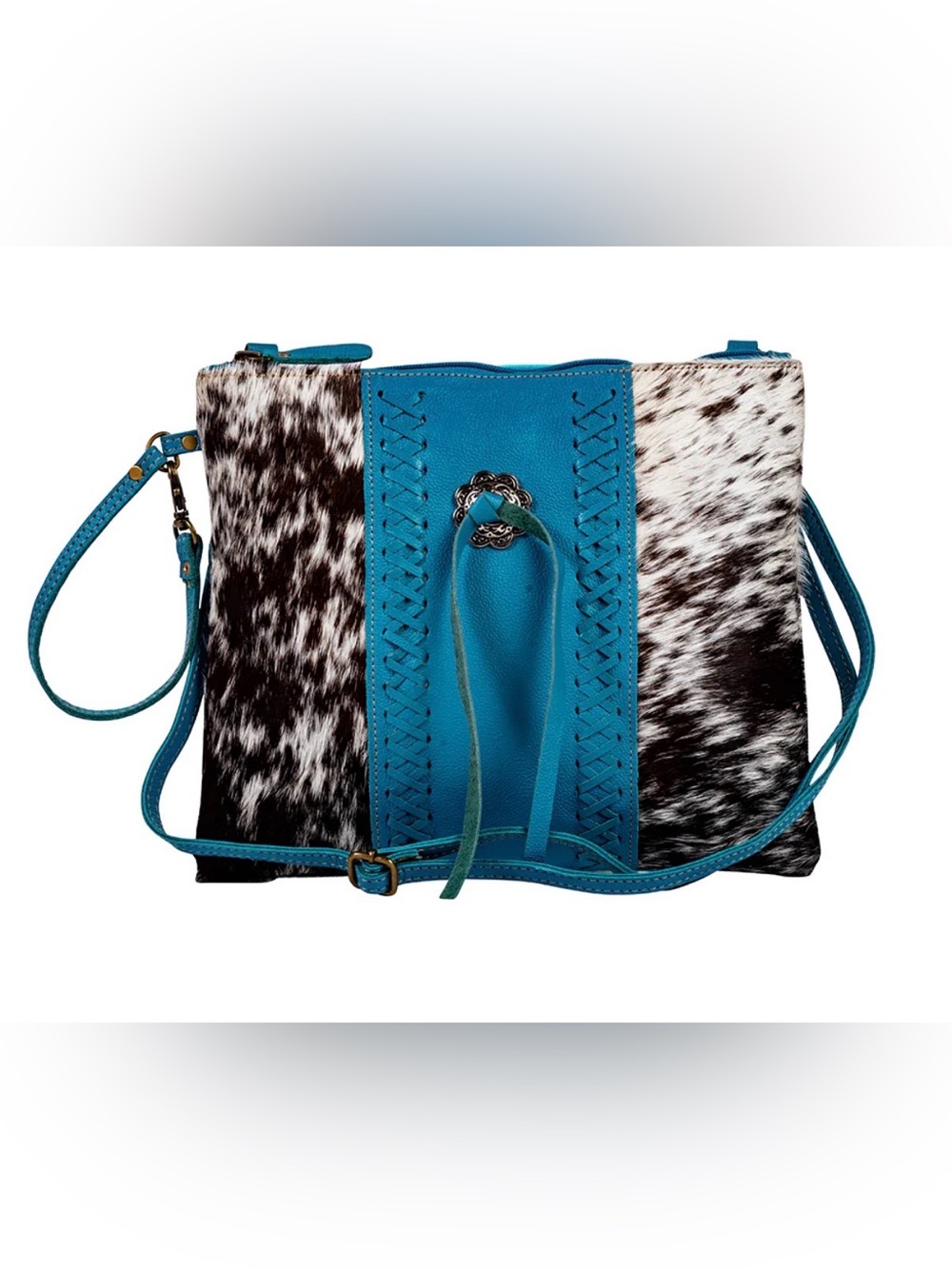 Teal & Black Haircalf Crossbody Bag